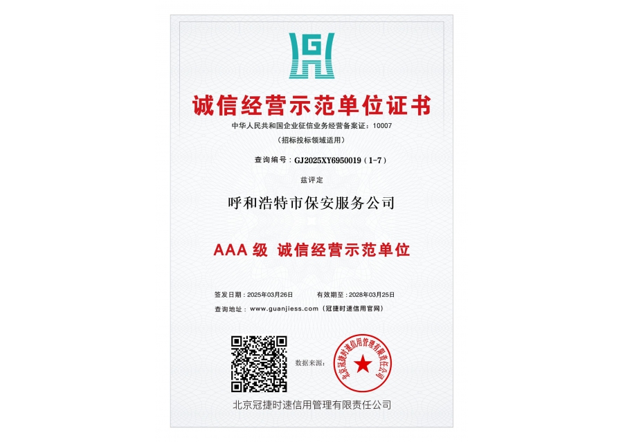 誠(chéng)信經(jīng)營(yíng)示范單位證書(shū)